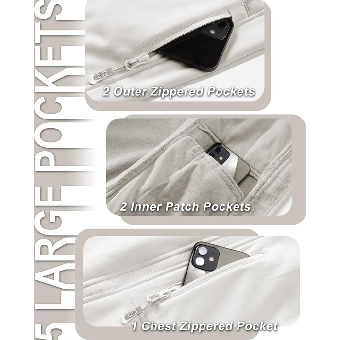 Жіноча софтшеллова жилетка 33000ft з капюшоном, флісовою підкладкою та 5 кишенями для їзди на конях, бігу та піших прогулянок (4XL, Білий)