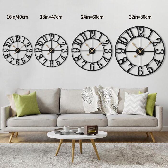Maxstar Modern Roman Numeral Large Wall Clocks, Non-Ticking Round Metal Silent Vintage Wall Clock for Living Room, Kitchen, Bedroom, Garden Decor - Gold (Black Arabic, 40CM)