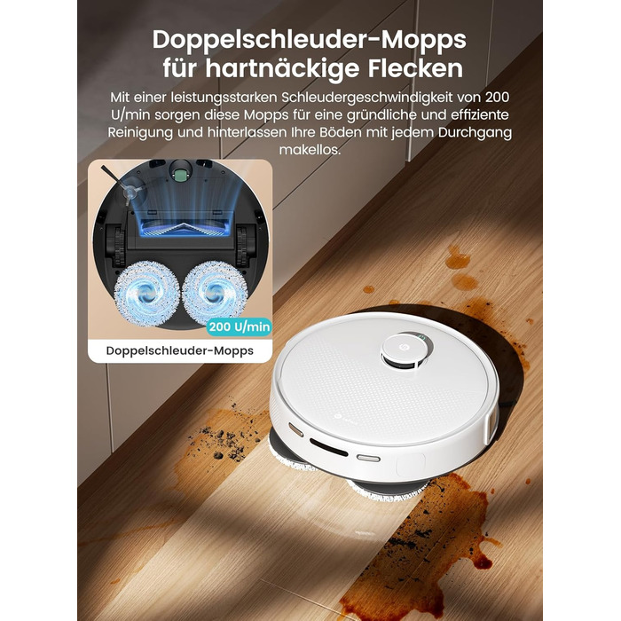 Робот-пилосос LEFANT M320 3-в-1 з функцією миття, 6000Pa, навігація, 800мл, 240хв, Wi-Fi, для тварин, килимів