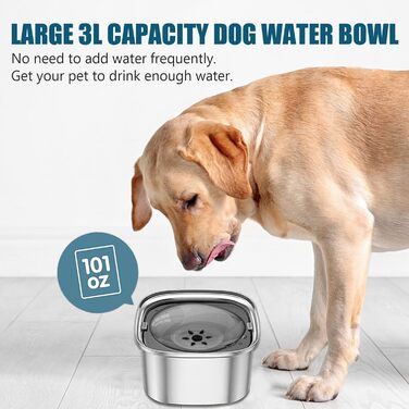 Миска для води для собак 3L, не проливається, з нержавіючої сталі 304, протиковзна