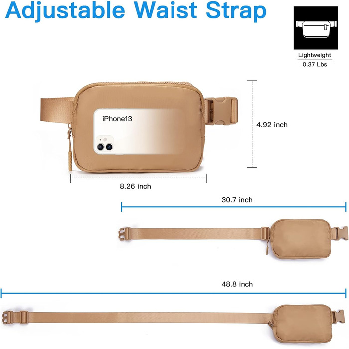 Сумка на пояс жіноча/чоловіча Telena, спортивна/модна, сумка через плече, кросбоді, з регульованим ремінцем, бежева (світло-коричнева)