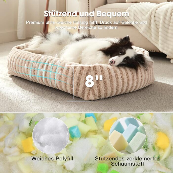 Лежанка для собак середнього розміру, миюча, знімний чохол, підняті бортики, кошик з неслизьким покриттям, зручний чохол з кролячої вовни, 64 x 54 x 43 см (L-76 x 61 x 20 см, Бежевий)