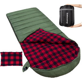 Спальний мішок Keencamp Flanell Warmer для кемпінгу та відпочинку на природі - 3-4 сезони, бавовняна підкладка, до -1°C, XXL, 230x90 см (Olive-L-Zip)