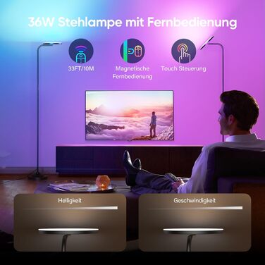 Стельовий світильник SIBRILLE 36W з регулюванням яскравості, RGB, для вітальні, спальні, офісу