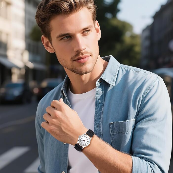 Унісекс кварцовий годинник JewelryWe з еластичним плетеним ремінцем, аналоговий циферблат з великими цифрами та календарем (Сірий, Тип 1)
