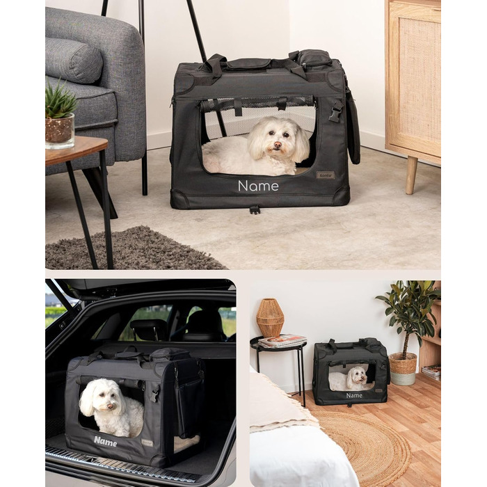 Транспортна переноска для собак та котів Lionto, 60x42x44 см, складана, з ручками та ковдрою, до 12 кг, чорна