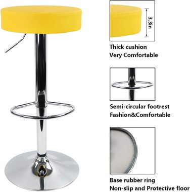 KKTONER Adjustable Height Swivel Bar Stool - SPA, Office, and Task Chair with PU Leather (Yellow)