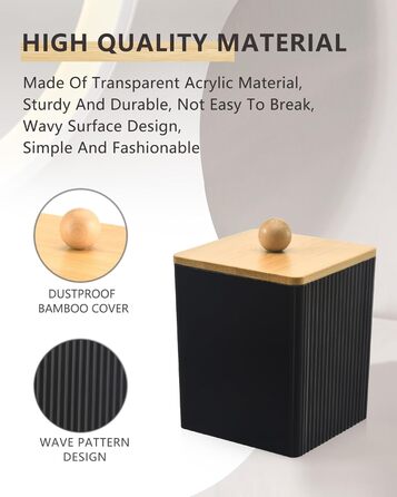 Диспенсер для ватних дисків та паличок з бамбуковим кришкою, органайзер для ватних виробів, чорний, для ванної кімнати