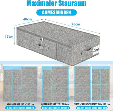 Коробки для зберігання під ліжко з кришкою, 2 шт., сірі, 76x38x17 см. Складані контейнери для одягу, ковдр та постільної білизни. Організація простору в шафі.