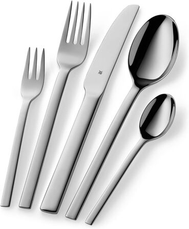 WMF Tavira Cutlery Set, 12 Place Settings, 60-Piece, Monobloc Knives, Polished Cromargan Stainless Steel, Shiny, Dishwasher-Safe