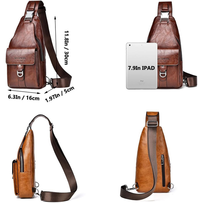 Чоловіча шкіряна сумка через плече, нагрудна, водонепроникна, для подорожей, велоспорту, кемпінгу (темно-коричнева)