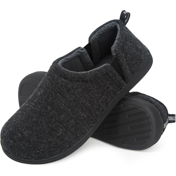 Чоловічі халапи-домашні тапочки Snug Leaves з м'якої штучної вовни та піни з пам'яттю, антиковзкі, теплі, з штучного Sherpa, з двосторонніми еластичними вставками, 44/45 EU, темно-сірий