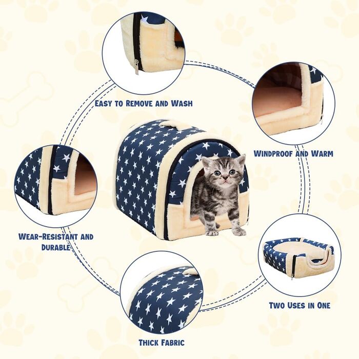 Кітчине будиночок з плюшу, лежанка-печера для котів з м'яким плюшевим подушечкою, складаний будиночок-печера для котів, кроликів, морських свинок, кошенят до 2.5 кг, 35x32x28 см