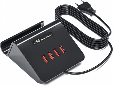 Багатопортова USB зарядка POANES 25W, 4 порти для iPhone, Samsung, LG, Huawei та інших (чорний)
