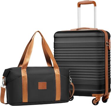 Набір ручної валізи COOLIFE 55x35x20cm та невеликої сумки 40x25x20cm (2 шт.) з TSA замком, 4 колесами, ABS-корпус, чорний/коричневий | Для Ryanair & Easyjet