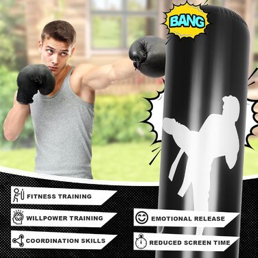 Надувний боксерський мішок для дітей 160см з насосом, 3-12 років, для MMA, карате, таеквондо