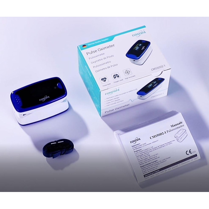 Пульсоксиметр EUROPAPA: вимірювання SpO2 та пульсу з OLED екраном (синій)