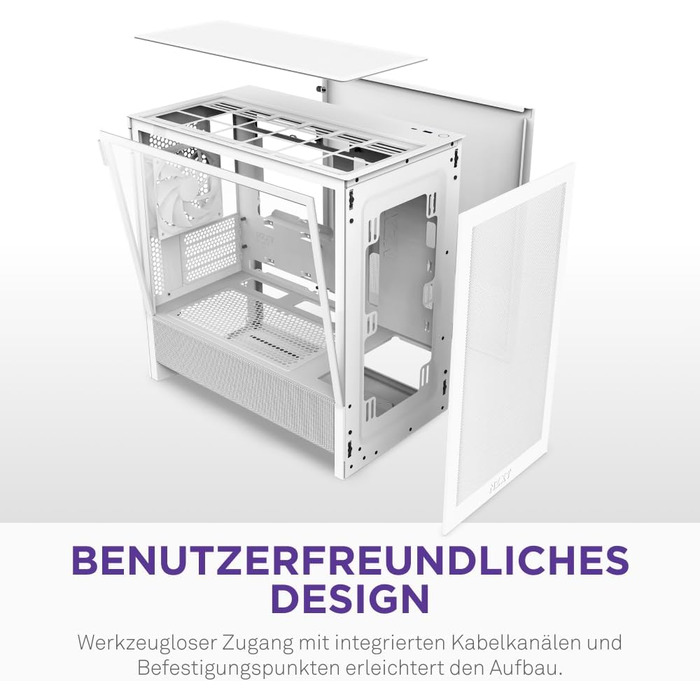 NZXT H3 – Корпус для ПК Micro-ATX з оптимізованим повітряним потоком, 120мм вентилятор, підтримка Full-Size GPU, радіатори 280мм/240мм (білий, Flow)