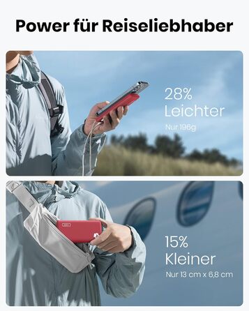 Power Bank INIU 10000mAh, ультратонкий, USB-C, з ліхтариком, червоний