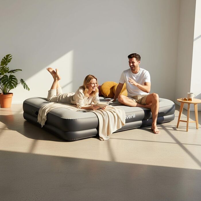 Надувний матрац-ліжко AVENLI для 2 осіб, 203x152x36 см з інтегрованою помпою, флаокова поверхня, для кемпінгу та дому