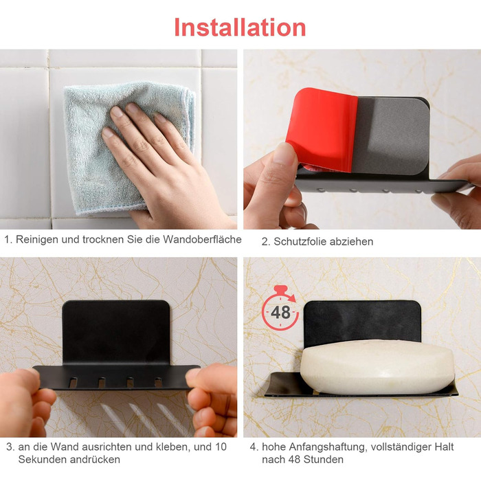 Тримач для мила без свердління, нержавіюча сталь, самоклеючий, кошик для мила, мильниця, кріплення на стіну для губок, щіток, мила, мильниця на стіну з 3M клейкою подушечкою для ванної кімнати, кухні, балкону (Чорний)