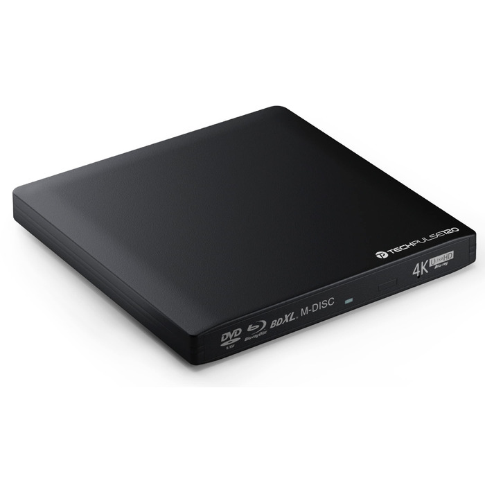 Зовнішній Blu-ray привід techPulse120 UHD 4K 3D M-Disc BDXL USB 3.0 USB-C, DVD/CD Burner для ноутбука та ПК, Windows/Mac OS, Алюміній (Чорний)