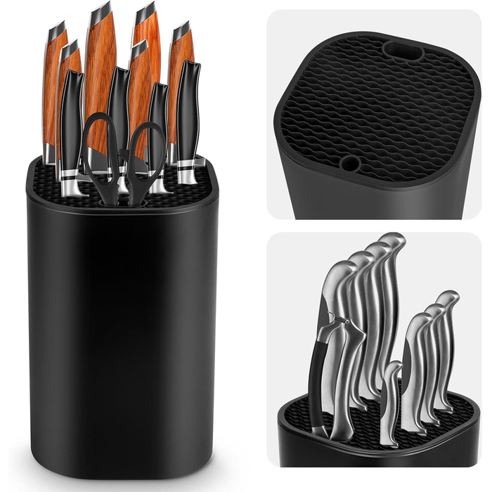 Universal Knife Block without Knives Ninonly Knife Holder Knife and Scissors Organizer with 21 Slots and Drain Design Knife Block Flexible For All Kitchen Knives Suitable Black