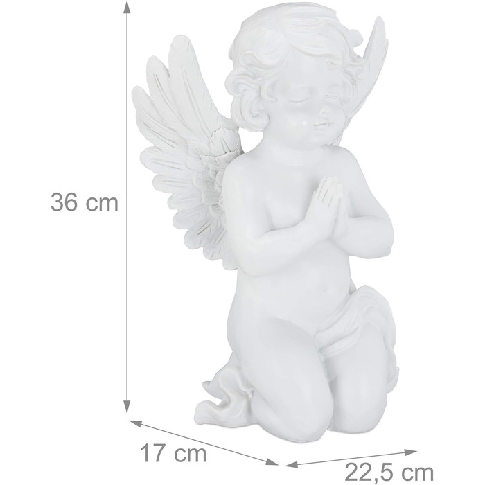 Relaxdays Guardian Angel, kneeling & praying, graceful, weather-resistant, frost-proof, grave ornament, protective angel, artificial stone, white