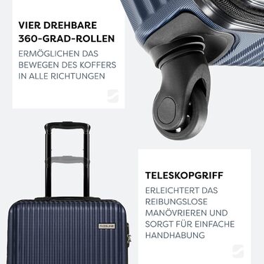 Набір валіз 3 шт: ручна поклажа, середній та великий кофр, ABS, 360° колеса, кодовий замок, телескопічна ручка (Дарк Блю)