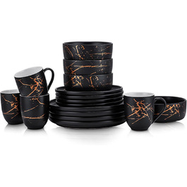 Набір посуду Stone Lain Tafelservice з порцеляни, 16 предметів (4 персони), чорний/золотий