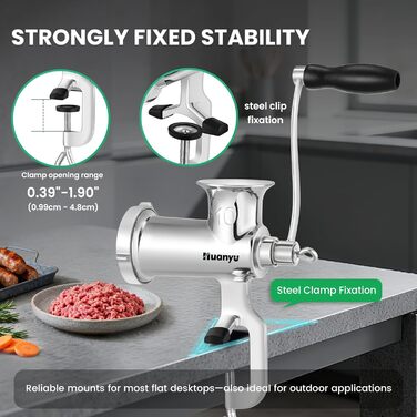 М'ясорубка ручна Huanyu з нержавіючої сталі та насадкою для ковбас, 10 розмір, посудомийна