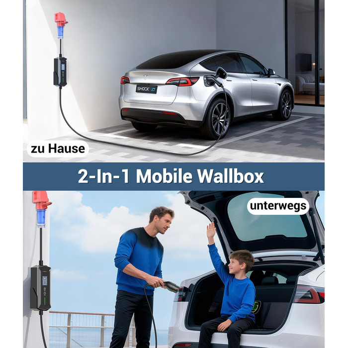 Портативний зарядний пристрій для електромобілів IEC 62196-2, 7,4 кВт, 7м, IP65, LCD, регулювання потужності та часу початку