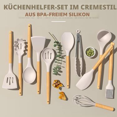 Набір кухонного приладдя Umite Chef (33 предмети), антипригарне силіконове покриття, дерев'яна ручка, хакі