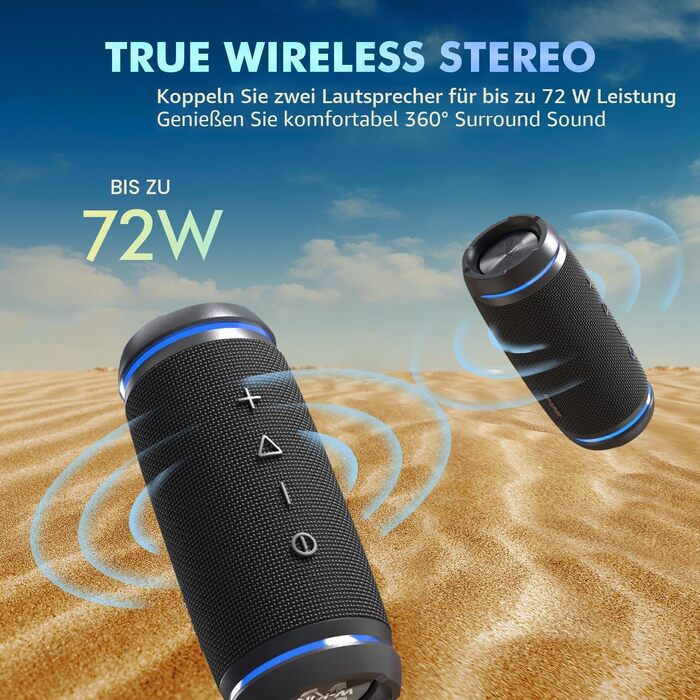 W-KING Bluetooth колонка 36W: Портативна бездротова колонка з 360° звуком, IPX6 водонепроникна, AUX, 30 год автономії, для дому, вулиці, вечірок, подорожей