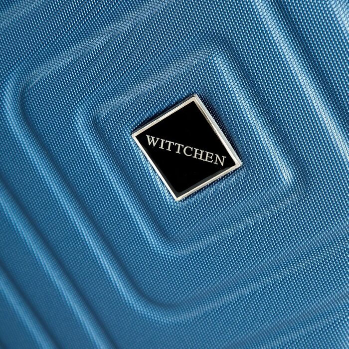 Набір валіз WITTCHEN Cube Line (S+M+L) з ABS, геометричним тисненням, 4 колесами, телескопічним ручками та комбінаційним замком (темно-синій, косметичка)