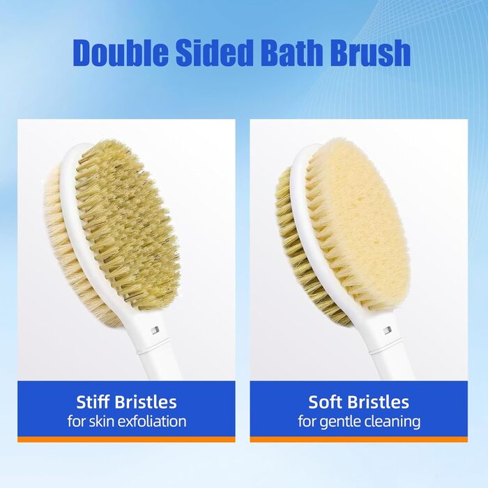 Щітка для спини Elzle Duschbürste: Масажна щітка для тіла з довгим руків'ям, 44 см, для пілінгу та видалення омертвілої шкіри, сірий колір