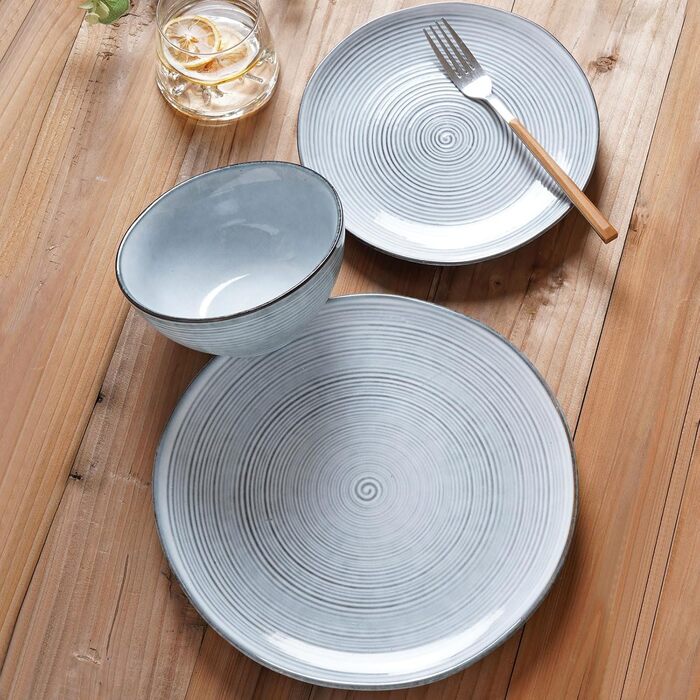 Набір посуду Tempus Serie для 6 осіб (18 предметів), стелітова посуд, реактивна глазур, перламутрово-блакитний