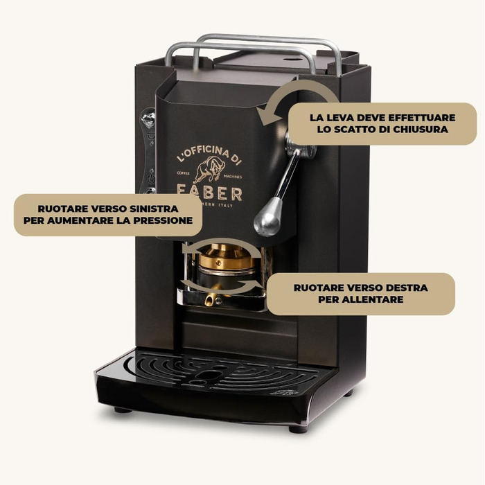 Кавова машина FABER Pro Deluxe для ESE-подушечок 44 мм, хром, латунний прес, матова чорна