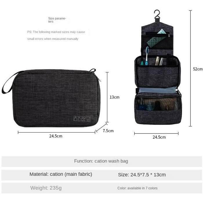 Чоловіча сумка-органайзер для туалетних аксесуарів, чорна. Складана водонепроникна дорожня сумка-органайзер з гачком