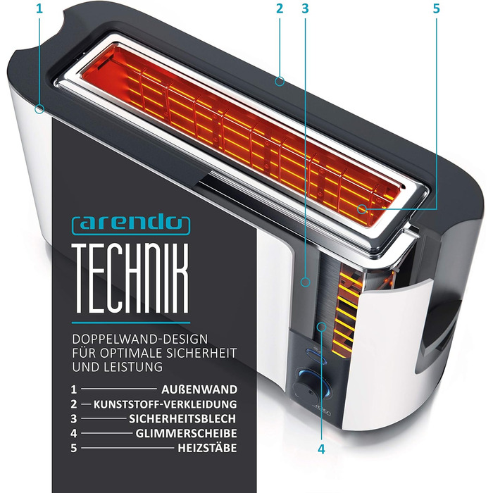 Arendo - Kettle and Toaster Set, Stainless Steel White, Kettle 1.5L 40°-100°C Keep-Warm Function, Toaster 2 Slices LED Display, 6 Browning Levels, Bread Roll Attachment, B: White