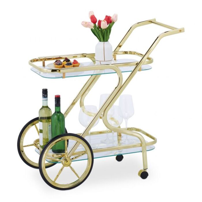 Relaxdays Serving Trolley made of Brass & Glass