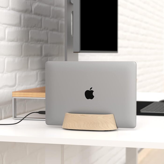 HumanCentric Maple Wood Laptop Stand - Vertical Adjustable Desk Organizer & Docking Station