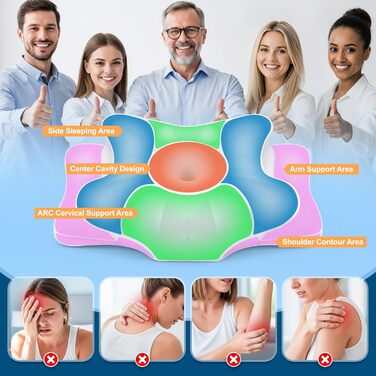 Подушка для шиї Subtail - подушка з піною з пам'яті, ергономічна подушка для сну на боці, спині та животі, сірого кольору