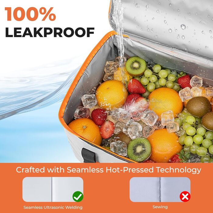 Сумка-холодильник INSMEER 50 л, 80 банок, сіра - для пікніка, кемпінгу, пляжу