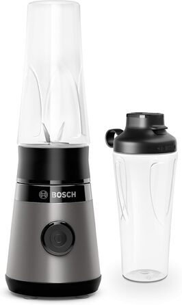 Bosch Mini-Standmixer VitaPower Serie 2 MMB2111S, High-Speed Mixer, up to 40,000 rpm, Tritan ToGo bottle 0.6 L, drinking lid, shatterproof, dishwasher-safe parts, 450W, Silver/black Single