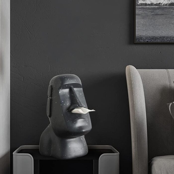 BA Moai Tissue Box, Easter Island Tissue Holder, Moai Cosmetics Box for Kitchen Living Room Bedroom - 25x16.5x18cm