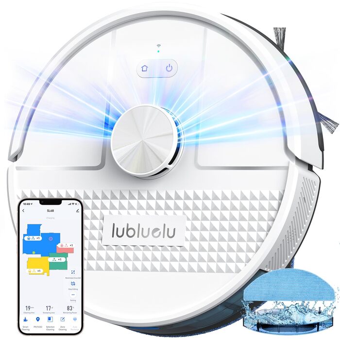 Робот-пилосос Lubluelu SL68 з функцією миття, 5000Pa, лазерна навігація, 54dB, Anti-Siphon, 150 хв, керування через APP, 24 зони заборони (білий)