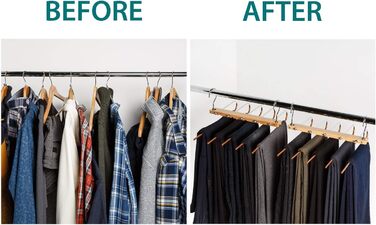 2 Pack Space-Saving Multi-Tiered Hanger - 5 in 1 Pants & Clothes Hanger Made of Wood and Stainless Steel Extendable - Foldable Multi-Hanger - Clothes Hanger Holder - Magic Pant Hangers
