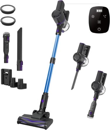 Бездротовий пилосос Vexilar V15Max з функцією миття підлоги, 60KPa/600W/60хв, гнучкий шланг, док-станція, GreenEye, насадка для твердих підлог та шерсті тварин, 1,5л, для килимів та шерсті тварин (Блакитний)