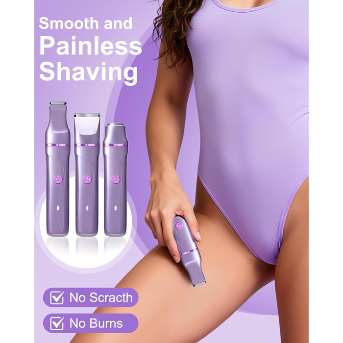 Електричний жіночий триммер 3-в-1 для тіла, обличчя, ніг, рук, під пазухами та зоною бікіні. Вологостійкий, перезаряджається (фіолетовий)